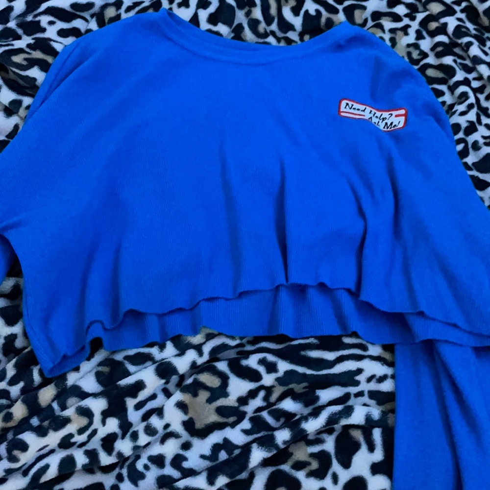 “ need help ask me” Blue crop top